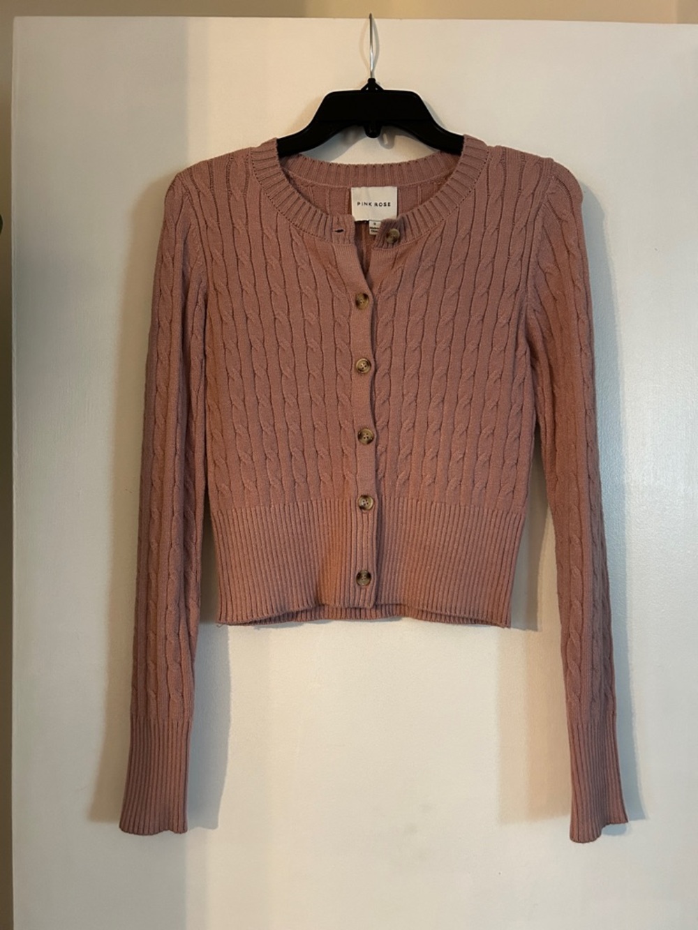 Pink Rose Dusty Rose Cable Knit Button-Front Cardigan